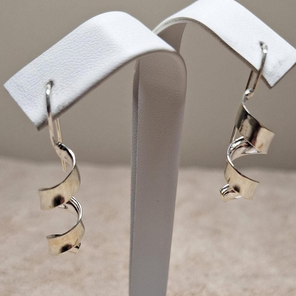 Sterling silver dangle earrings curly sculpted 2 inches tall